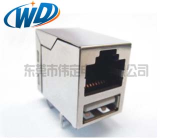 RJ45+单层USB 带网络滤波器线圈 百兆POE功能