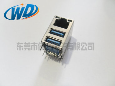 RJ45连接器+双层USB 3.0接口 三合一插座